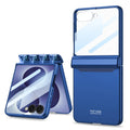 Capa Salv Case Max Magnetic azul para Galaxy Z Flip, mostrada aberta e dobrada com proteção frontal